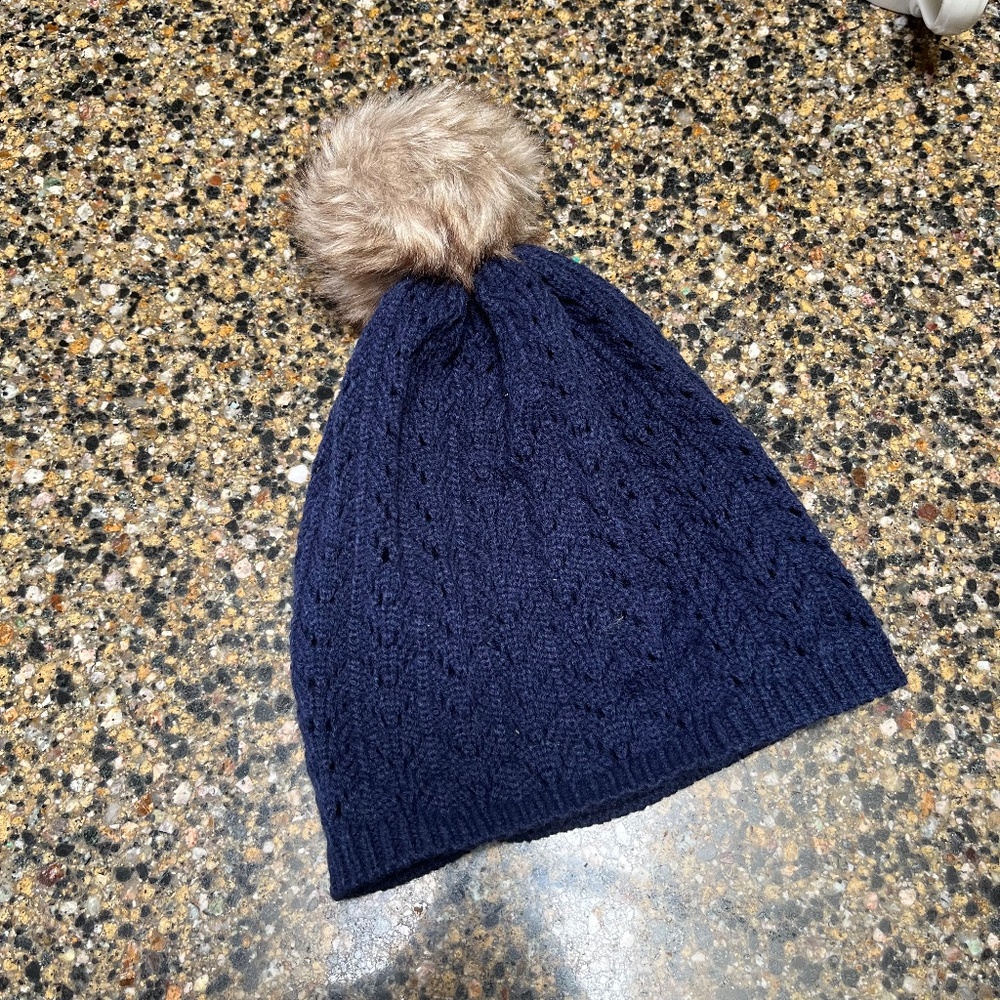 Navy Blue Beanie with Pom Pom